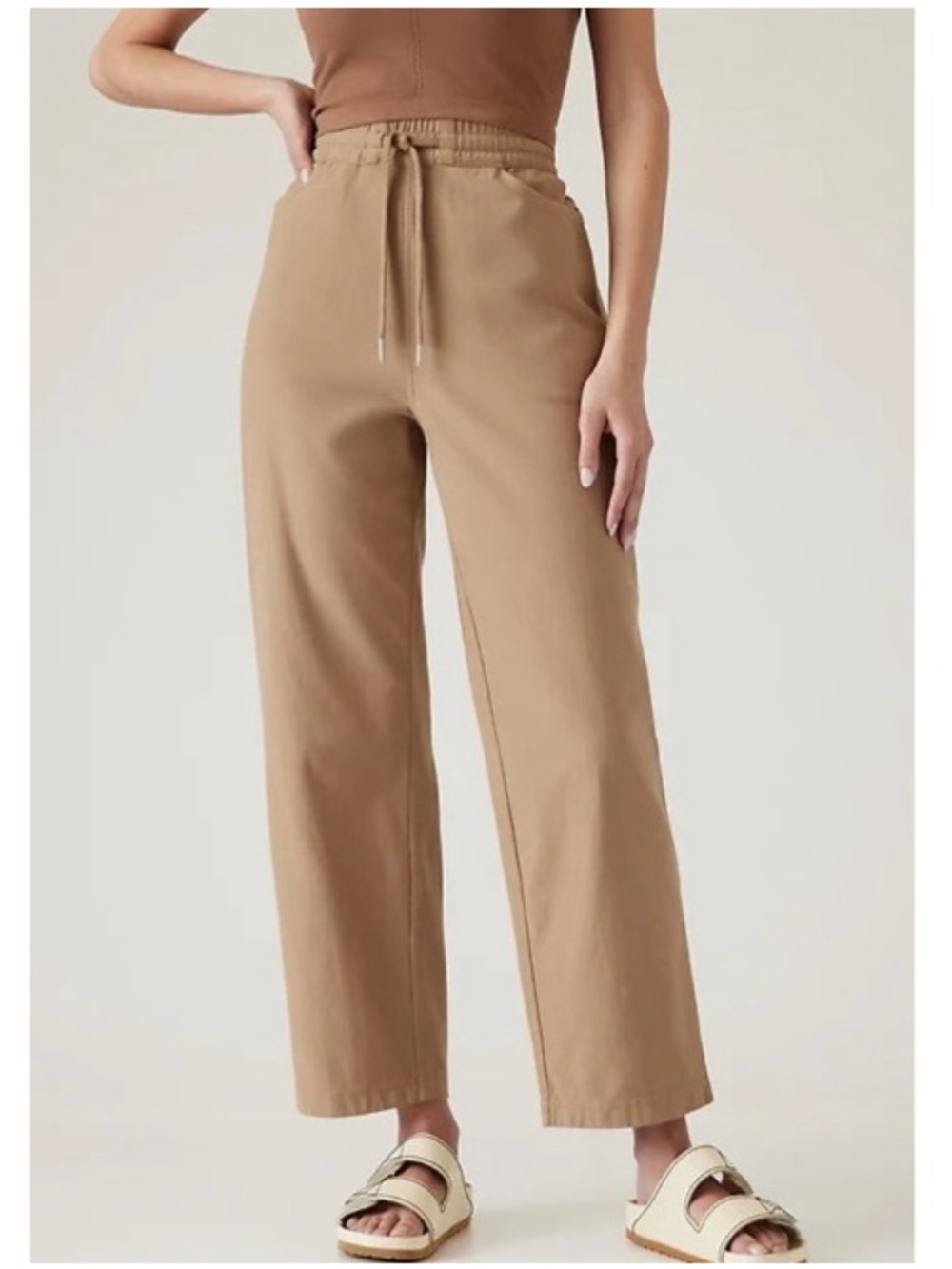 Athleta Straight Leg Drawstring Pants in Camel